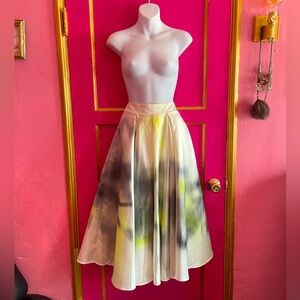 Vintage Cream duchess satin full circle skirt with black & yellow spray paint